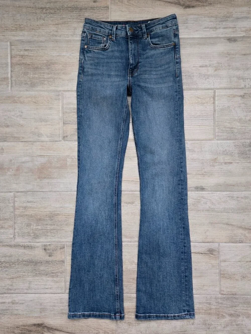 Zara High Rise Flare Ankle Jeans Womens Medium Wash Blue Stretch Denim 4